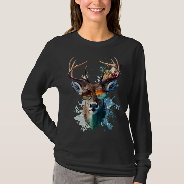 T-shirt Deer sunglasses vacation sun nature forest hiking (Devant)