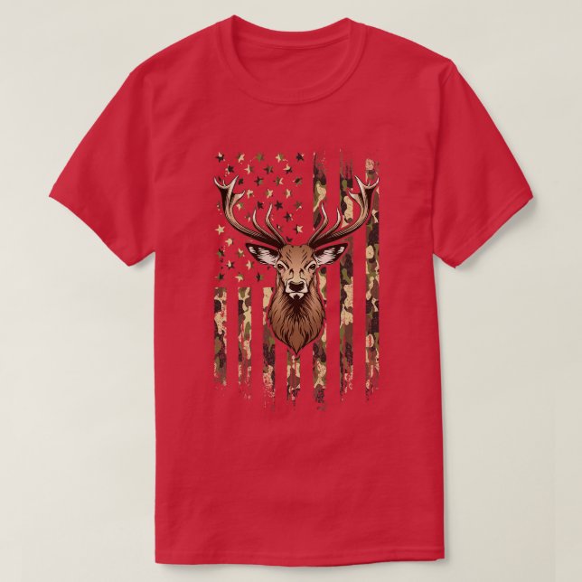 T-shirt Deer Whitetail Buck American Camo Drapeau américai (Design devant)