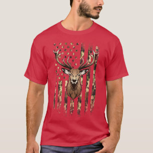 T-shirt Deer Whitetail Buck American Camo Drapeau américai