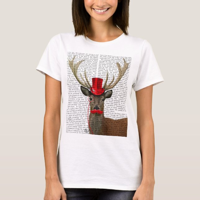 T-shirt Deer with Red Top Hat and Moustache (Devant)