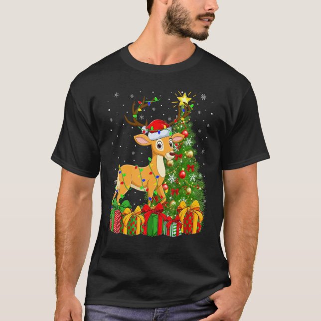 T-shirt Deer   Xmas Holiday Santa Deer Christmas Tree (Devant)