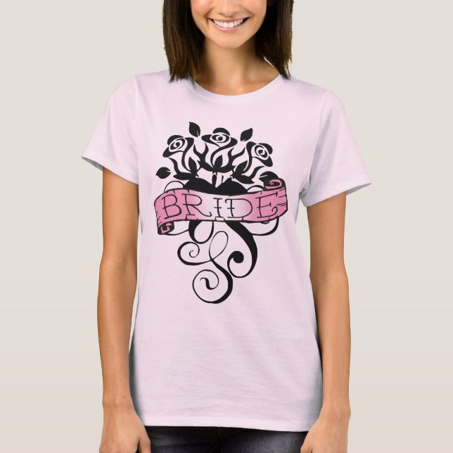 T-shirt Défilement rose avec bannière mariée (Devant)