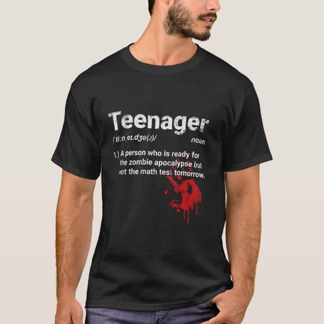 T-shirt Définition Adolescent Prêt Pour Zombie Apocalypse  (Devant)