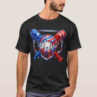 T-shirt Dégoulinade de baseball Drapeau américain pour gar