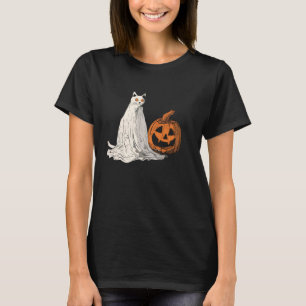 T-shirt Déguisement de feuille de citrouille fantôme chat 
