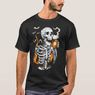 T-shirt Déguisement de squelette buvant du café pour Hallo