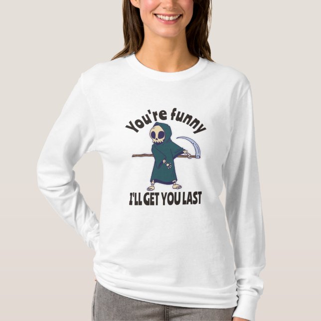 T-shirt Déguisement d'Halloween squelette de la Faucheuse  (Devant)