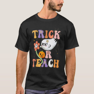 T-shirt Déguisement Halloween Rétro Groovy Trick Or Teach