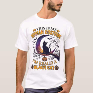 T-shirt Déguisement Humain Chat Noir Halloween Lune_1