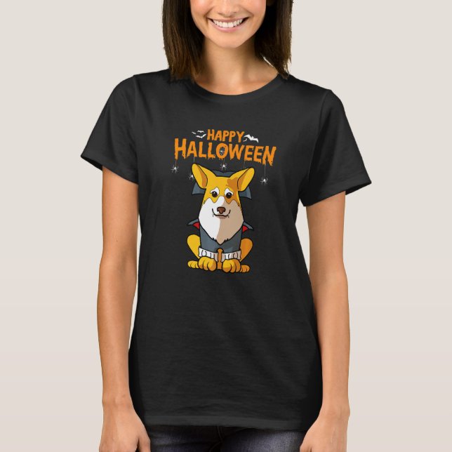 T-shirt Déguisement Vampire Corgi Chien Halloween (Devant)