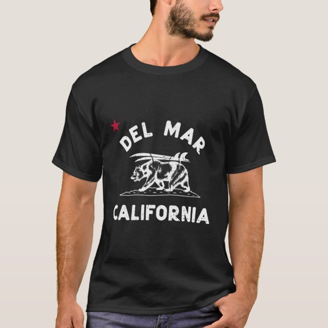 T-shirt Del Mar California Beach Drapeau Ours Surf Ca (Devant)