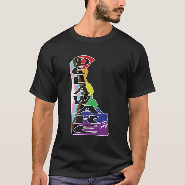 T-shirt Delaware Outline Dans Lgbtqia Pride Drapeau Rainbo (Devant)