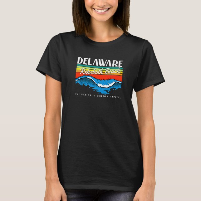 T-shirt Delaware Rehoboth Beach Retro Surf Wave Graphic   (Devant)