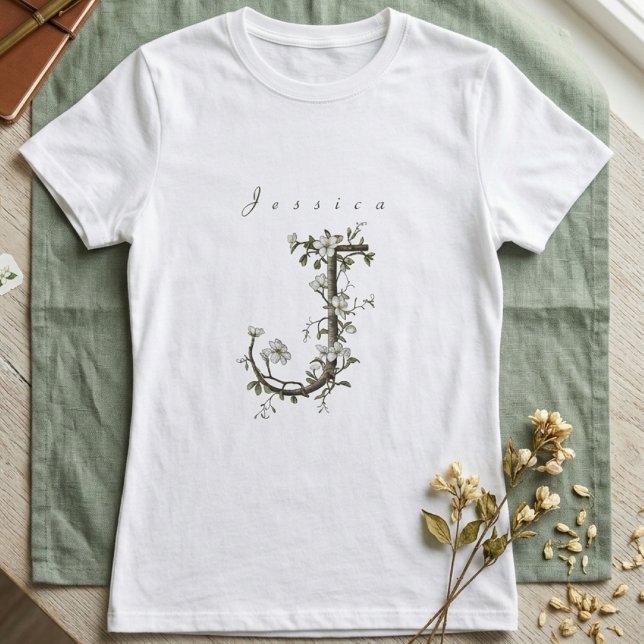 T-shirt Délicat & Chic "J" : Monogramme Jasmin Éteint (Créateur téléchargé)