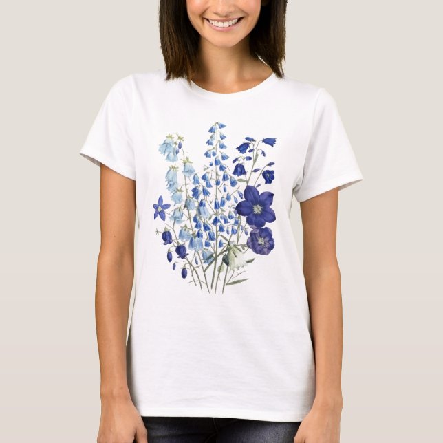 T-shirt Delicate Blue Wildflower Botanical Sketch Women's  (Devant)