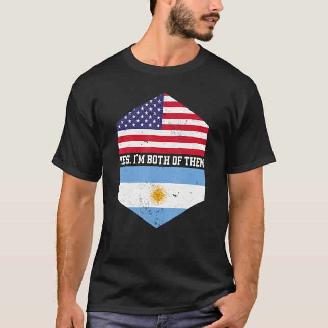 T-shirt Demi-Américain Demi-Argentine USA Drapeau Argentin (Devant)