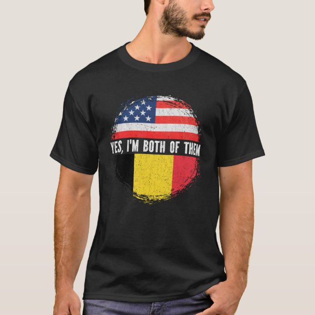 T-shirt Demi-Américain Demi-Belge USA Drapeau Belgique (Devant)