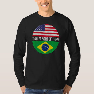 T-shirt Demi-Américain Demi-Brésilien Usa Drapeau Hérit Fa