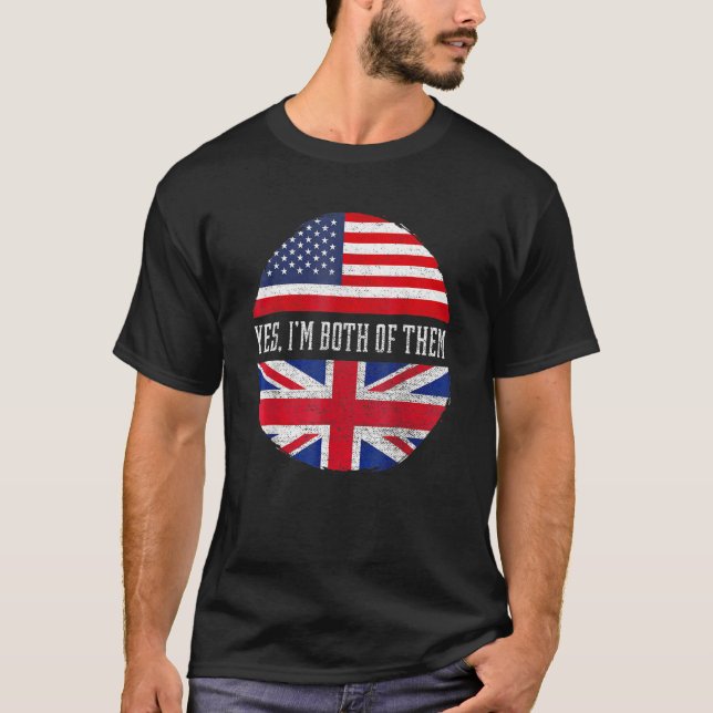 T-shirt Demi-Américain Demi-Britannique Drapeau Usa Royaum (Devant)