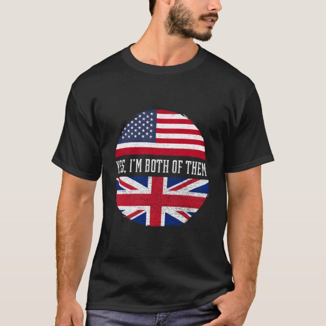 T-shirt Demi-Américain Demi-Britannique Drapeau Usa Royaum (Devant)