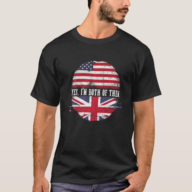 T-shirt Demi-Américain Demi-Britannique Drapeau Usa Royaum (Devant)