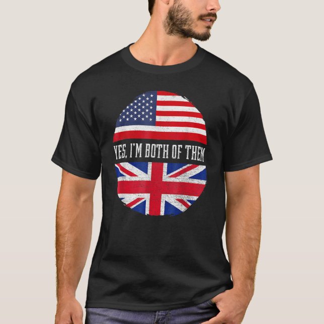T-shirt Demi-Américain Demi-Britannique USA Drapeau Royaum (Devant)