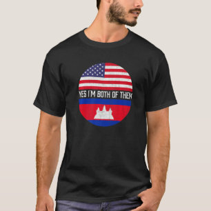 T-shirt Demi-Américain Demi-Cambodgien Drapeau Famille Hér