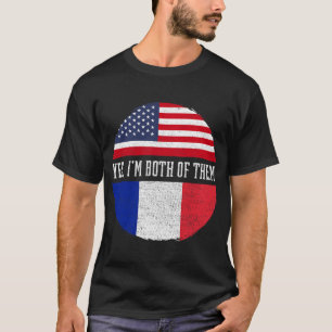 T-shirt Demi-Américain Demi-Français USA Drapeau France Pa