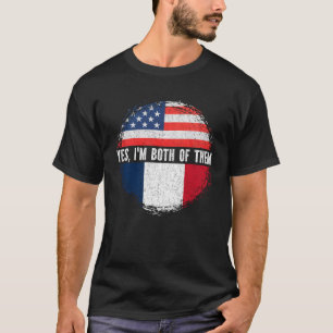 T-shirt Demi-Américain Demi-Français USA Drapeau France Pa