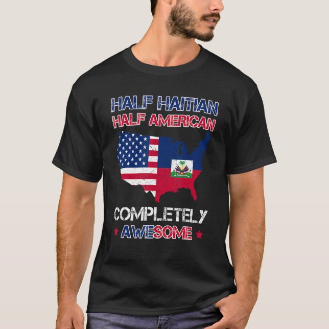 T-shirt Demi-Américain Demi-Haïtien USA Haïti Drapeau Patr (Devant)