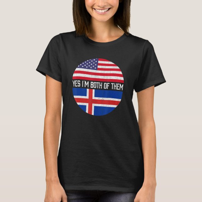 T-shirt Demi-Américain Demi-Islandais Usa Drapeau Famille  (Devant)