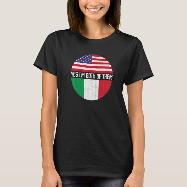 T-shirt Demi-Américain Demi-Italien Usa Drapeau Famille Hé (Devant)