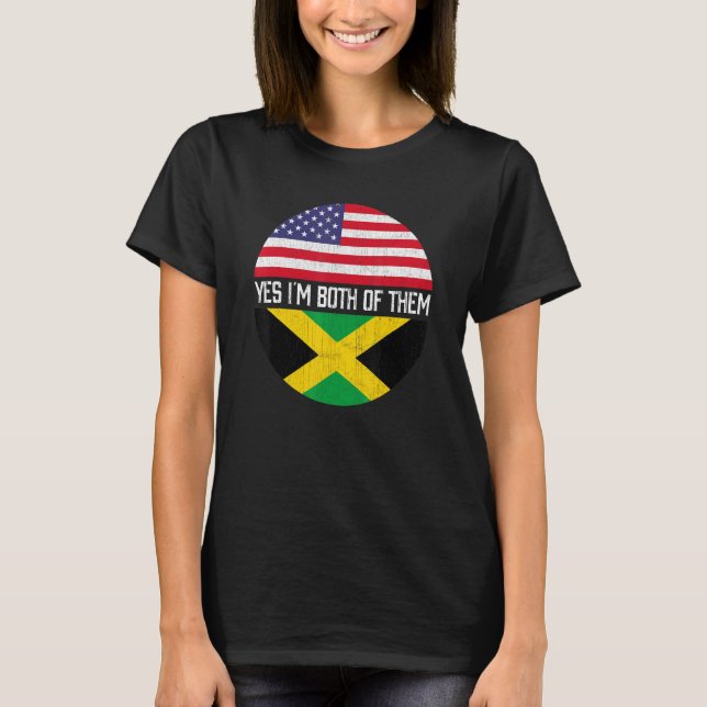 T-shirt Demi-Américain Demi-Jamaïcain Drapeau Famille Heri (Devant)
