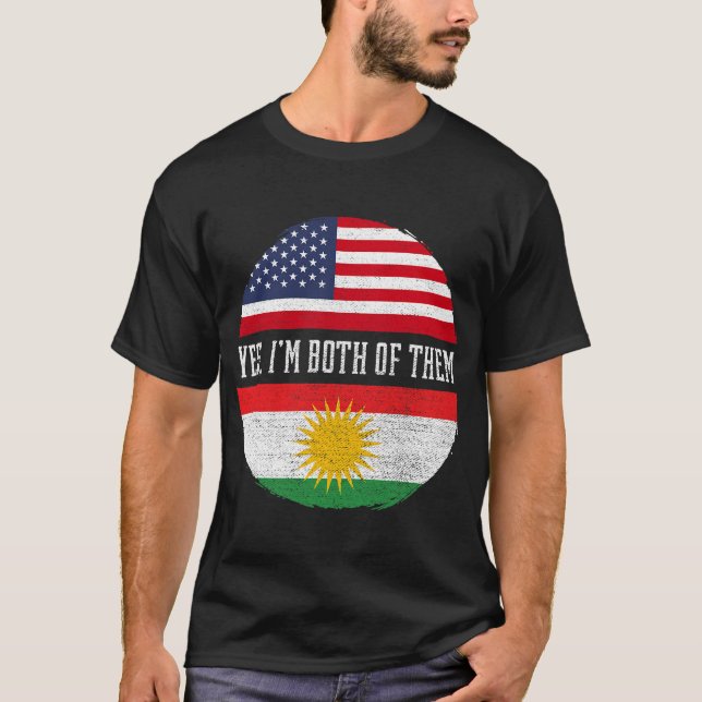 T-shirt Demi-Américain Demi-Kurde USA Drapeau Kurdistan He (Devant)