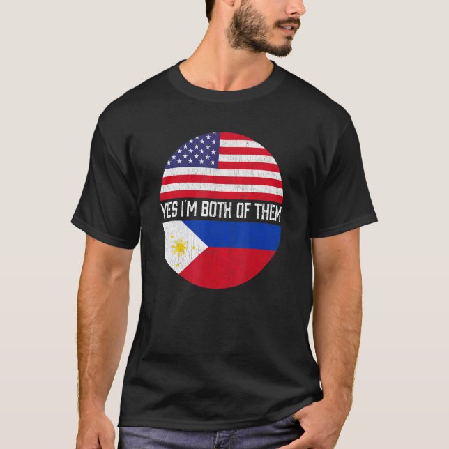 T-shirt Demi-américain demi-philippin Usa Drapeau famille  (Devant)
