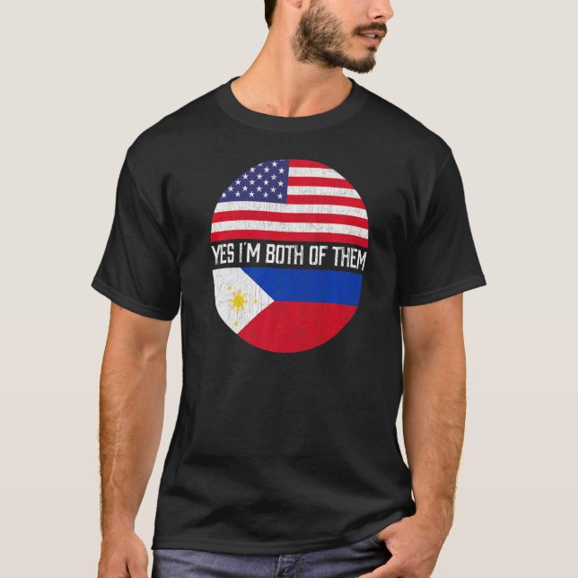 T-shirt Demi-américain demi-philippin Usa Drapeau famille  (Devant)