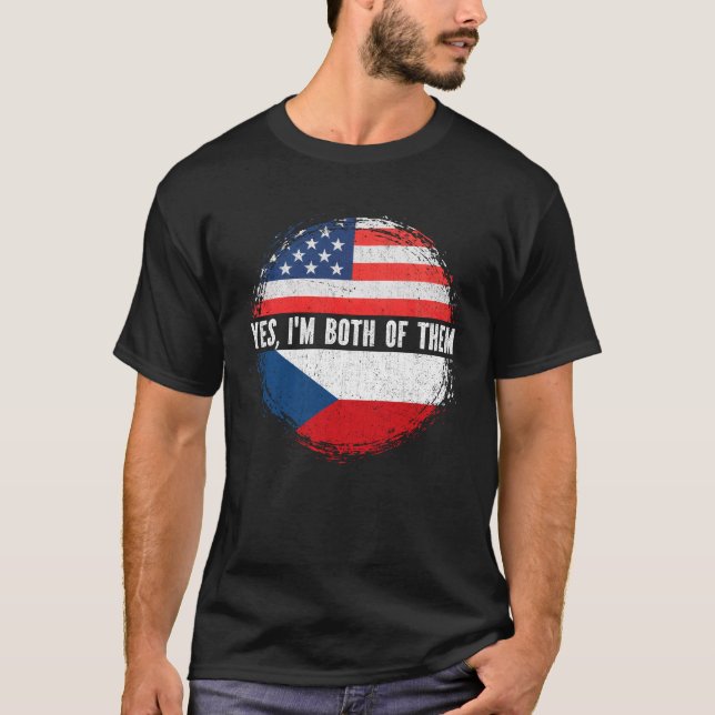 T-shirt Demi-Américain Demi-Tchèque USA Drapeau République (Devant)