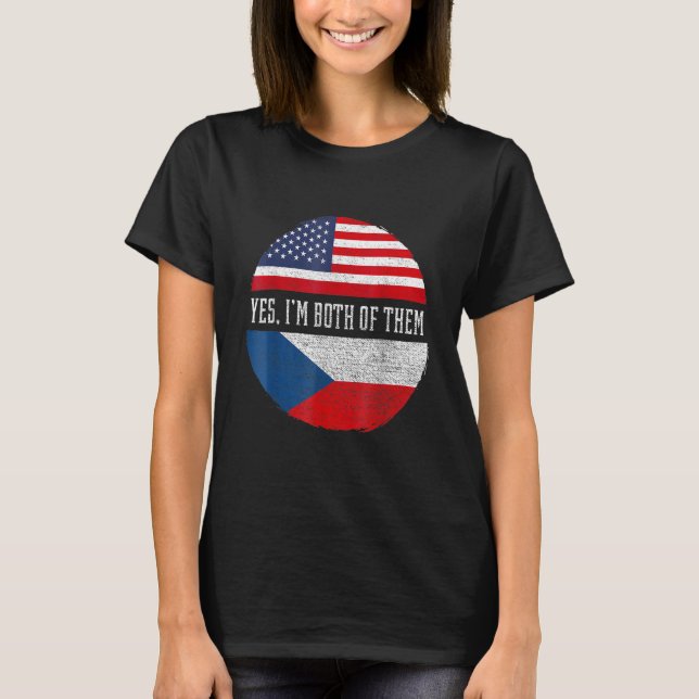 T-shirt Demi-Américain Demi-Tchèque USA Drapeau Tchèque Ré (Devant)