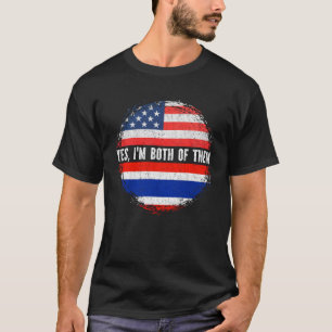 T-shirt Demi-Américain Demi-Thaï USA Drapeau Thaïlande Pat