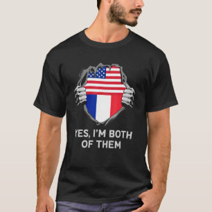 T-shirt Demi-Américain Français USA France Drapeau Mens Fe