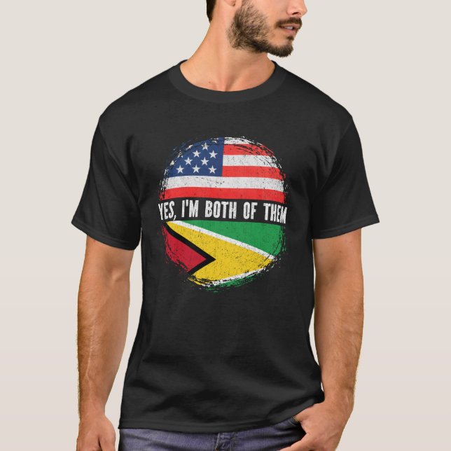 T-shirt Demi-Américain moitié Guyanais USA Drapeau Guyana (Devant)