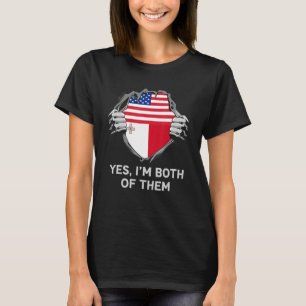 T-shirt Demi-Américain moitié maltais USA Malte Drapeau mâ