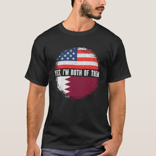 T-shirt Demi-américain Qatari USA Drapeau Qatar Patrimoine (Devant)
