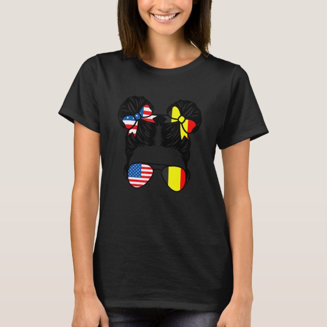 T-shirt Demi-Américaine Demi Belge Fille USA Belgique Drap (Devant)