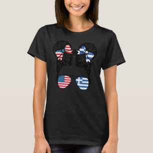 T-shirt Demi-Américaine demi-grecque fille USA Drapeaux gr