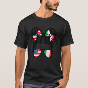 T-shirt Demi-Américaine Demi Italienne Fille USA Italie Dr