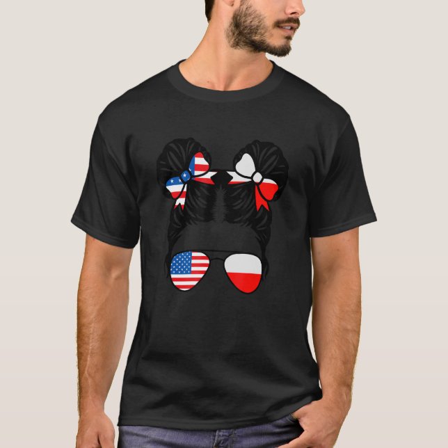 T-shirt Demi-Américaine Demi-Polonaise Fille USA Pologne D (Devant)