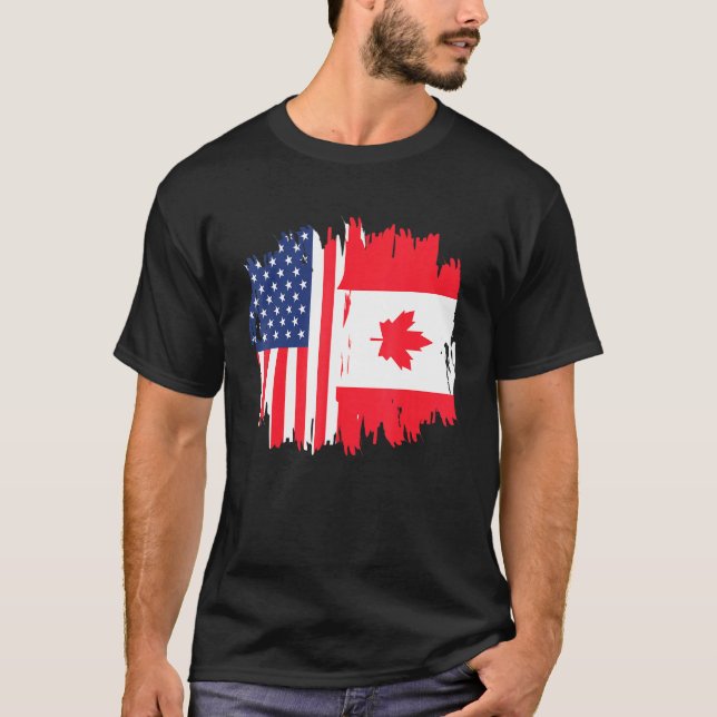 T-shirt Demi-Américaine Moitié Canadienne Racines Amérique (Devant)