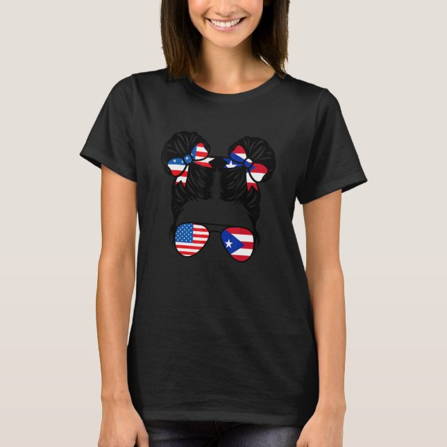 T-shirt Demi-Américaine Puerto Rican Girl USA Porto Rico F (Devant)