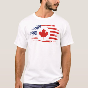T-shirt Demi-Canadien Américain : Canada USA Maple Leaf